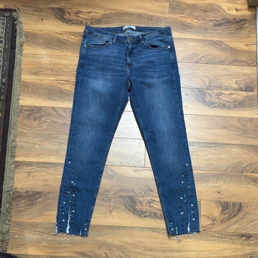 Zara Dark Blue Skinny Jeans with Pearl Details
